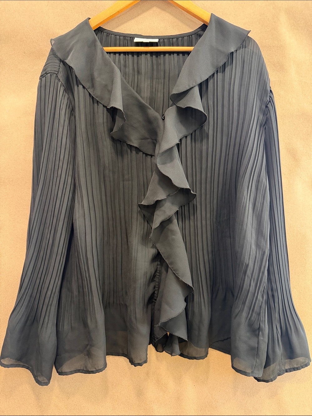 Fashion Bug Slate Black Ruffled Pleated Blouse